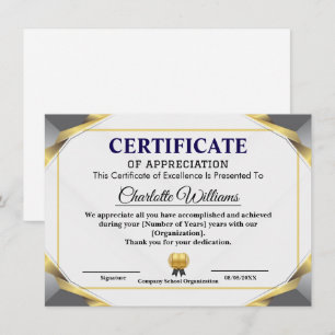 Modèle de certificat d'appréciation élégant