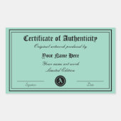 Modèle de certificat d'authenticité autocollants d (Devant)