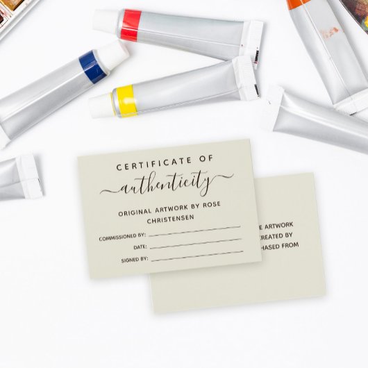 Modèle de certificat d'authenticité de script Brow