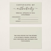 Modèle de certificat d'authenticité de script Brow (Devant & derrière)
