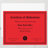Modèle de certificat d'authenticité pour l'art (Devant / Derrière)