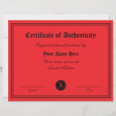 Modèle de certificat d'authenticité pour l'art (Devant)