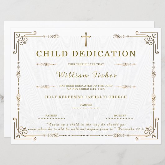 Modèle de certificat de dédicace d'enfant modifiab (Devant / Derrière)