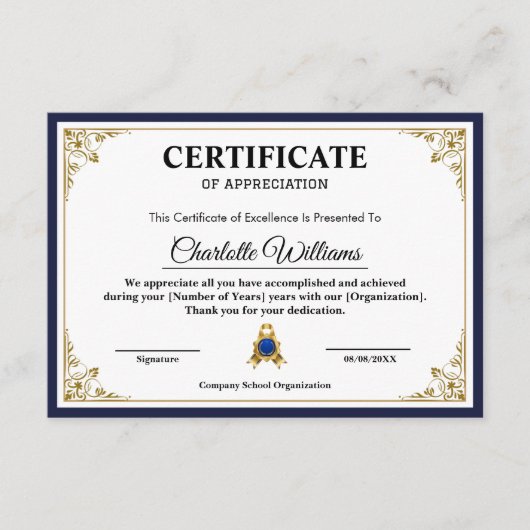 Modèle de certificat de reconnaissance classique (Devant)
