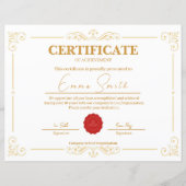 Modèle de certificat de réussite en or élégant (Devant)