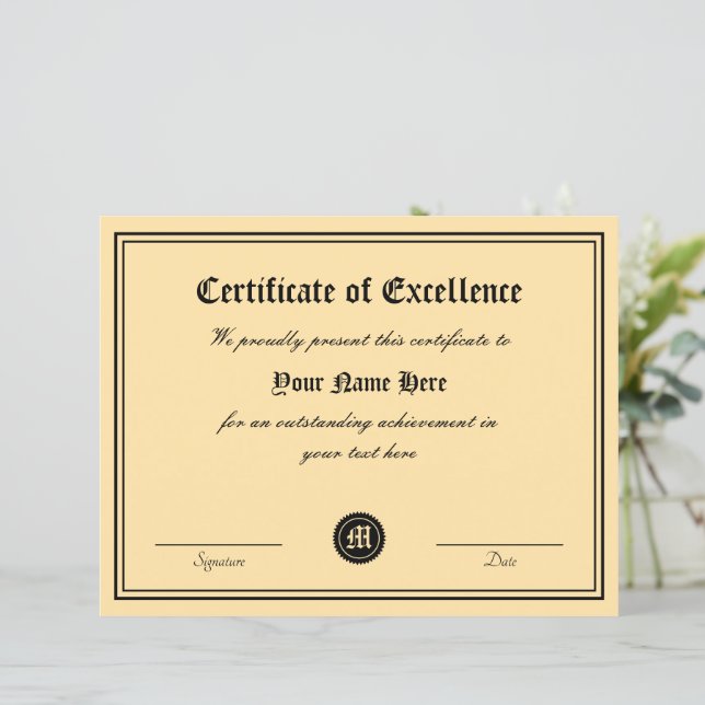 Modèle de certificat d'excellence de prix authenti (Debout devant)