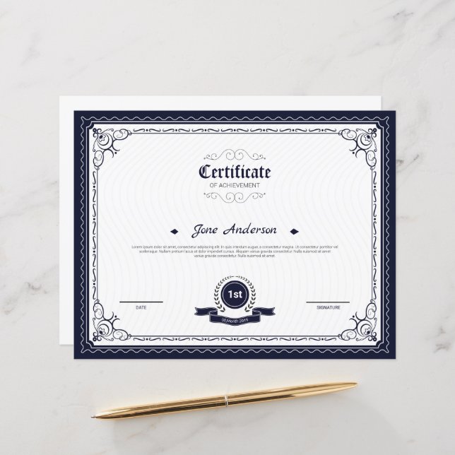 Modèle de certificat minimal (Devant/Arrière en situation)