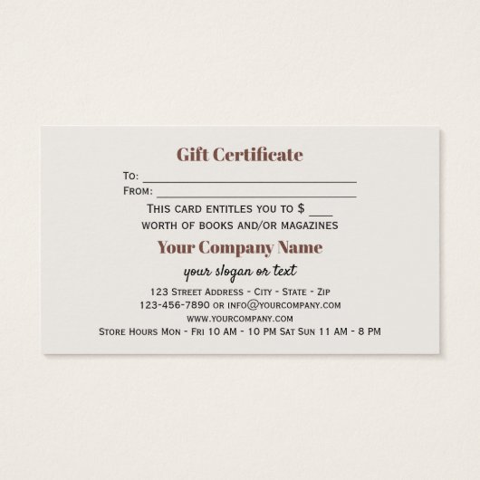 Modèle de chèques-cadeaux de livres de seconde mai (Dos)