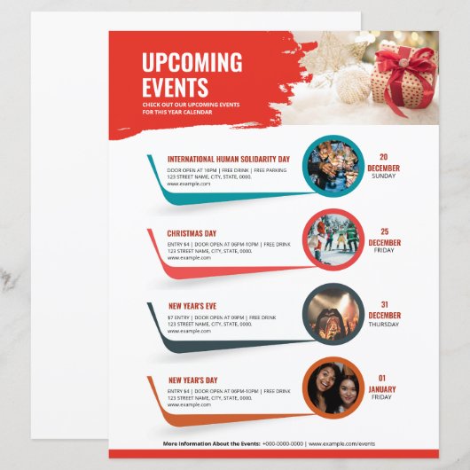 Modèle de circulaire du calendrier d'événements à (Devant / Derrière)