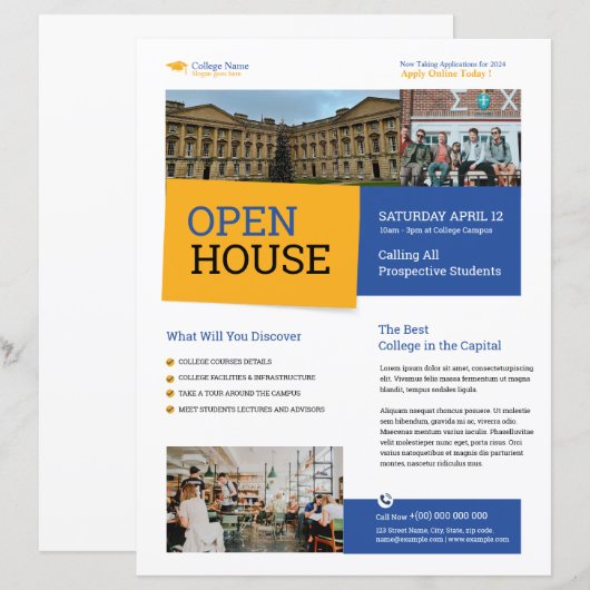 Modèle de circulaire Open House College (Devant / Derrière)