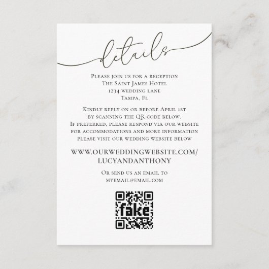 Modèle de code QR pour les détails de mariage simp (Devant)