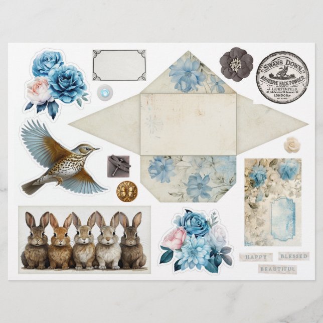 Modèle de Damas bleu vintage - Quatre sur quatre (Devant)