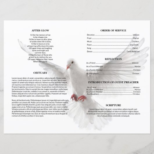 Modèle de deuil Colombe Blanche (Dos)