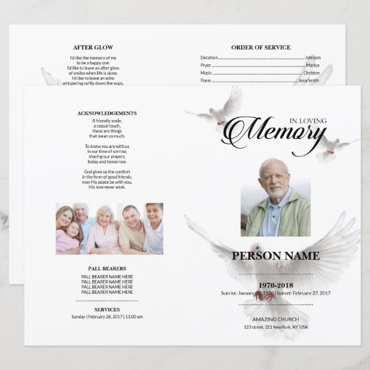 Modèle de deuil Colombe Blanche (Devant / Derrière)