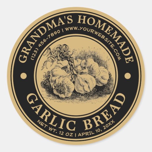 Modèle de Étiquette de pain d'ail maison vintage (Devant)