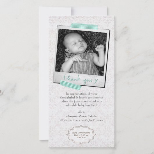 Modèle de faire-part de bébé de note de Merci (Devant)