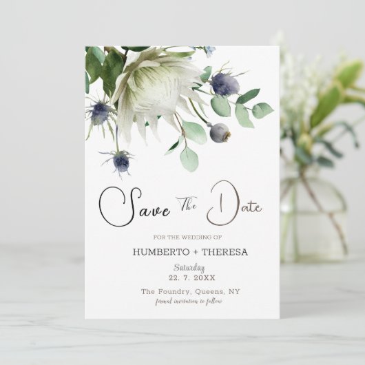 Modèle de faire-part de date avec des fleurs de ch (Debout devant)