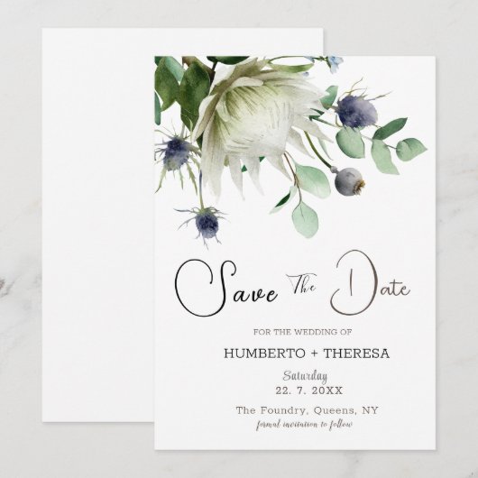 Modèle de faire-part de date avec des fleurs de ch (Devant / Derrière)