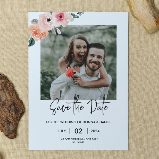 Modèle de faire-part de date de mariage à photo fl