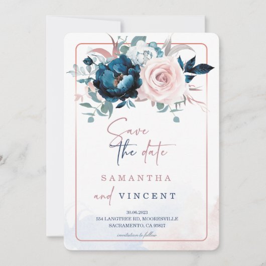 Modèle de faire-part de date de mariage en or rose (Devant)