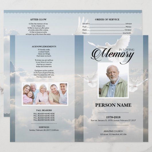 Modèle de faire-part de décès Ange (Devant / Derrière)