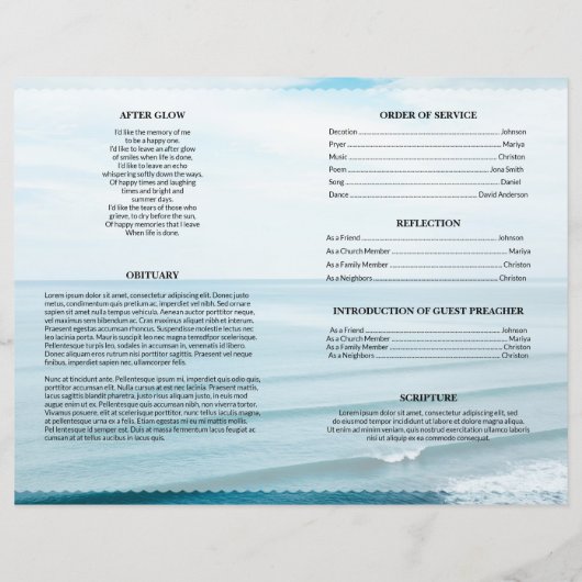 Modèle de faire-part de décès de plage (Dos)