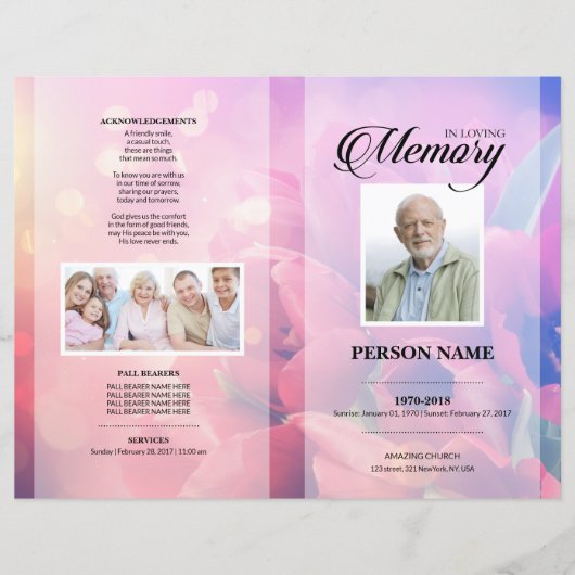 Modèle de faire-part de décès de tulipe (Devant)