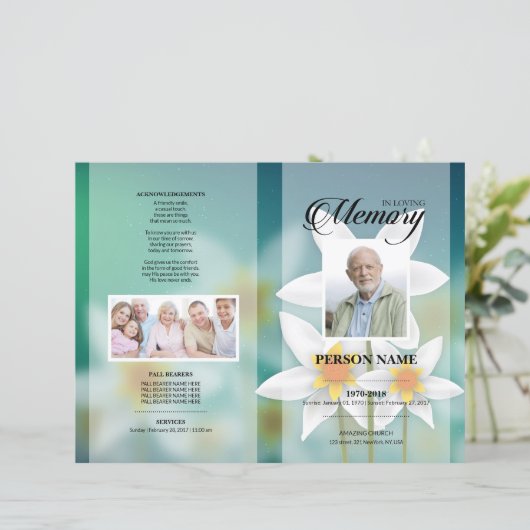 Modèle de faire-part de décès Fleur de Soleil (Debout devant)