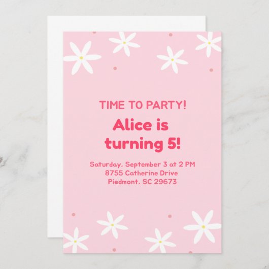 Modèle de faire-part de fête rose mignon pour enfa (Devant / Derrière)