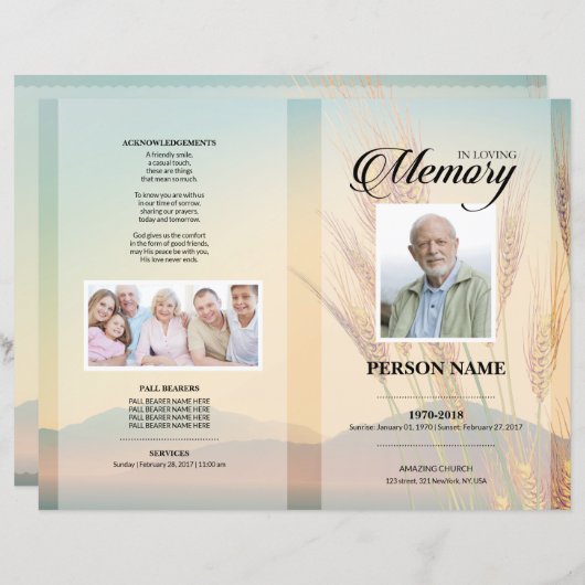 Modèle de faire-part de funérailles de champ de bl (Devant / Derrière)