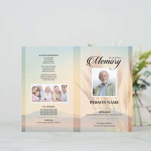 Modèle de faire-part de funérailles de champ de bl (Debout devant)