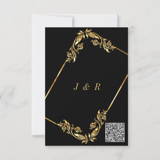 Modèle de Faire-part de mariage d'or noir QR Code (Dos)