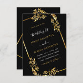 Modèle de Faire-part de mariage d'or noir QR Code (Devant / Derrière)