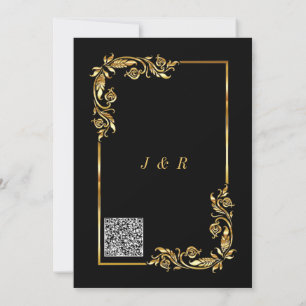 Modèle de Faire-part de mariage d'or noir QR Code