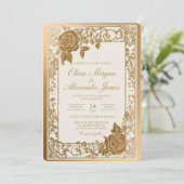 Modèle de faire-part de mariage élégant en or (Debout devant)