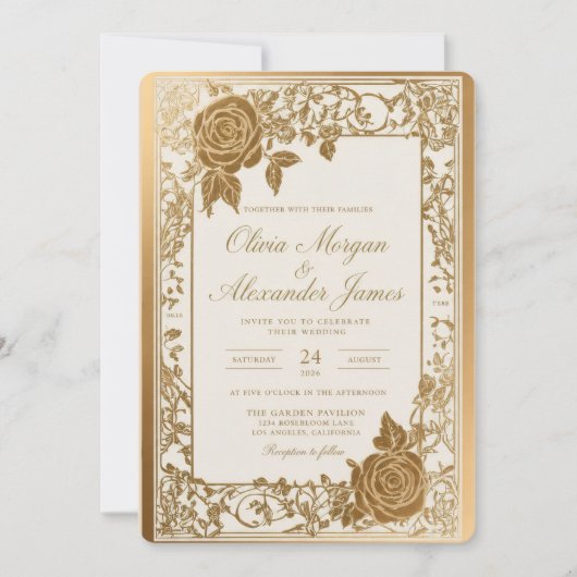 Modèle de faire-part de mariage élégant en or (Devant)