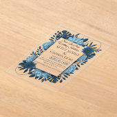 Modèle de faire-part de mariage floral bleu élégan (Poser)
