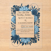 Modèle de faire-part de mariage floral bleu élégan (Recto)