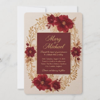 Modèle de faire-part de mariage floral burgundy de