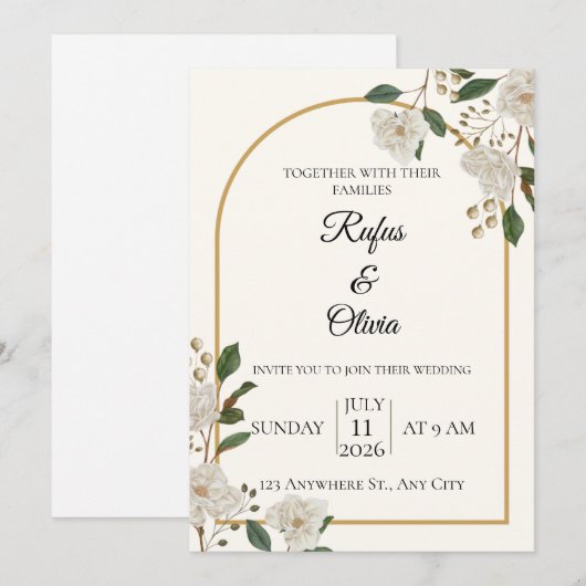 Modèle de faire-part de mariage floral élégant (Devant / Derrière)
