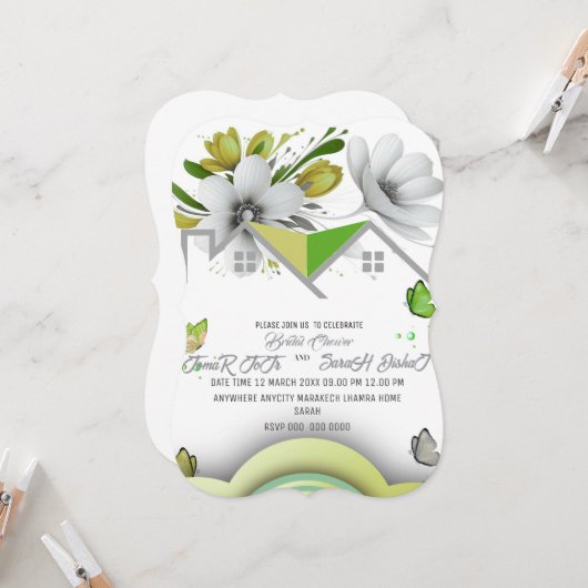 Modèle de faire-part de mariage vert, mariage, Nou (Devant/Arrière en situation)
