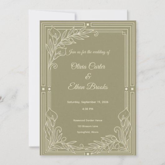Modèle de faire-part de mariage vert sauge élégant (Devant)