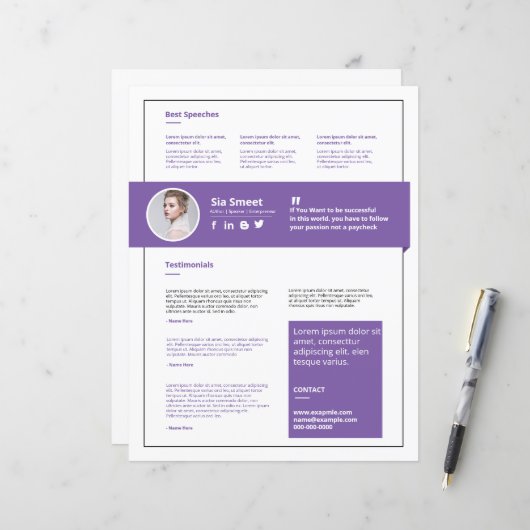 Modèle de fiche unique de conférencier professionn (Devant/Arrière en situation)