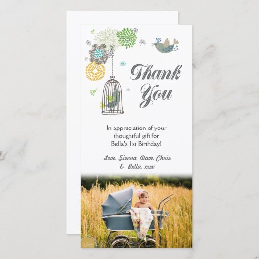 Modèle de filles d'anniversaire de note de Merci (Devant / Derrière)