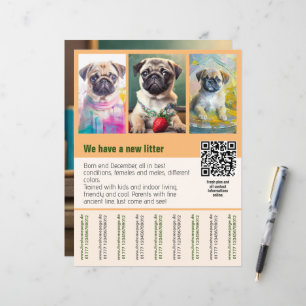 Modèle de flyer de chiots carlins à vendre code QR
