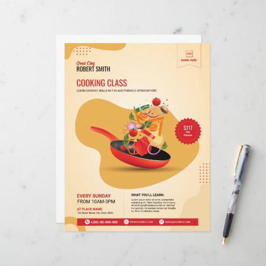 Modèle de Flyer de Cours de Cuisine (Devant/Arrière en situation)
