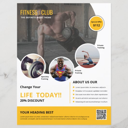 Modèle de flyer de gym fitness (Devant)