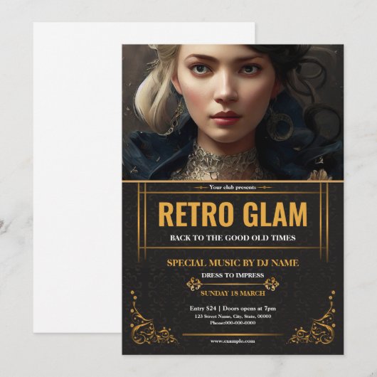 Modèle de flyer pour soirée rétro glamour (Devant / Derrière)