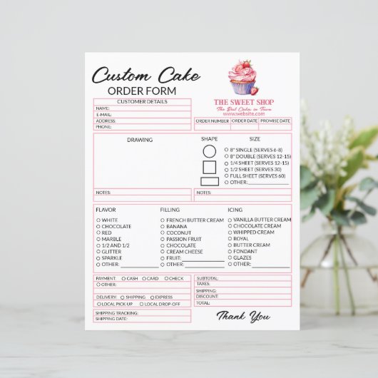 Modèle de formulaire de commande de gâteau rose mo (Debout devant)
