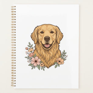 Modèle de gravure vintage floral Golden Retriever_